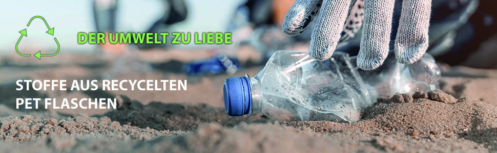 Nachhaltige Produkte mit Stoffen aus recycelten PET Flaschen